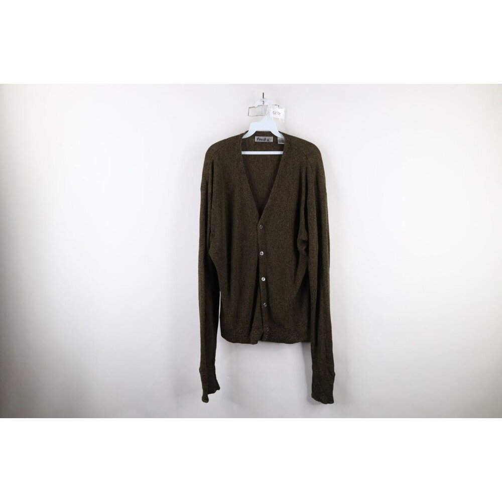 Vtg 90s Streetwear Mens XL Blank Thin Knit Cardigan Sweater Heather Brown USA